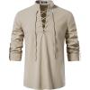 imageMens Pure Cotton Retro Lace Up Shirts for Renaissance Pirate Viking MedievalKhaki