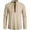 imageMens Pure Cotton Retro Lace Up Shirts for Renaissance Pirate Viking MedievalKhakid
