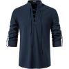 imageMens Pure Cotton Retro Lace Up Shirts for Renaissance Pirate Viking MedievalNavy Blue