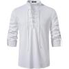 imageMens Pure Cotton Retro Lace Up Shirts for Renaissance Pirate Viking MedievalWhite