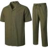 imageMens 2 Piece Outfits Summer Relaxed Fit Walking Suit Casual Cuban Guayabera Shirt and Pants Set Beach VacationOlive Green