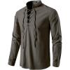 imageMens Pure Cotton Retro Lace Up Shirts for Renaissance Pirate Viking MedievalDark Grey
