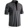 imageMens Pure Cotton Retro Lace Up Shirts for Renaissance Pirate Viking MedievalGreyd