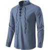 imageMens Pure Cotton Retro Lace Up Shirts for Renaissance Pirate Viking MedievalIndigo Blue