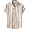 imageMens Stylish Casual Printed Short Sleeve Button Down Shirts Summer Vacation Beach Tropical Hawaiian ShirtWhite Boho Striped