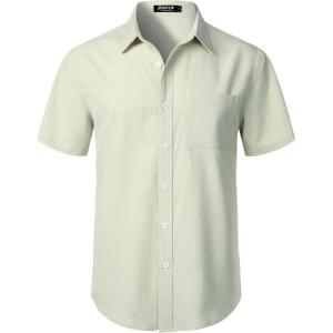 imageMens Stretch Wrinkle Free Short Sleeve Texture Shirt Summer Lightweight Button Down Shirts for Beach VacationLight Green