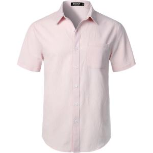imageMens Stretch Wrinkle Free Short Sleeve Texture Shirt Summer Lightweight Button Down Shirts for Beach VacationPink