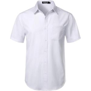 imageMens Stretch Wrinkle Free Short Sleeve Texture Shirt Summer Lightweight Button Down Shirts for Beach VacationWhite
