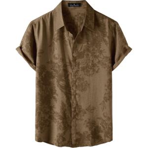 imageMens Stylish Casual Printed Short Sleeve Button Down Shirts Summer Vacation Beach Tropical Hawaiian ShirtBrown Floral
