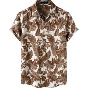 imageMens Stylish Casual Printed Short Sleeve Button Down Shirts Summer Vacation Beach Tropical Hawaiian ShirtBrown Leaves