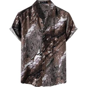 imageMens Stylish Casual Printed Short Sleeve Button Down Shirts Summer Vacation Beach Tropical Hawaiian ShirtChocolate Brown
