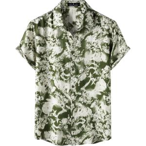 imageMens Stylish Casual Printed Short Sleeve Button Down Shirts Summer Vacation Beach Tropical Hawaiian ShirtGreen