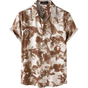 imageMens Stylish Casual Printed Short Sleeve Button Down Shirts Summer Vacation Beach Tropical Hawaiian ShirtIvory White Floral