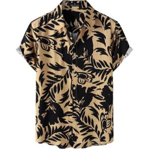imageMens Stylish Casual Printed Short Sleeve Button Down Shirts Summer Vacation Beach Tropical Hawaiian ShirtKhaki