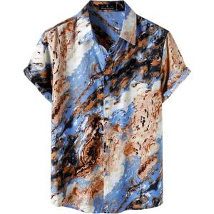 imageMens Stylish Casual Printed Short Sleeve Button Down Shirts Summer Vacation Beach Tropical Hawaiian ShirtMulticolor