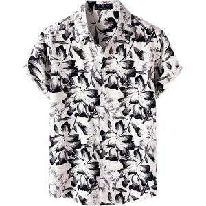 imageMens Stylish Casual Printed Short Sleeve Button Down Shirts Summer Vacation Beach Tropical Hawaiian ShirtWhite Floral