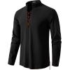 imageMens Cotton Long Sleeve Lace Up Vintage Shirts for Renaissance Pirate Viking Medieval CostumeBlack