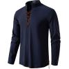 imageMens Cotton Long Sleeve Lace Up Vintage Shirts for Renaissance Pirate Viking Medieval CostumeDark Blue