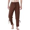 imageMens Pure Cotton Vintage Ankle Banded Pants for Renaissance Pirate Viking Medieval CostumeBrown