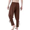 imageMens Pure Cotton Vintage Ankle Banded Pants for Renaissance Pirate Viking Medieval CostumeBrown