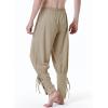 imageMens Pure Cotton Vintage Ankle Banded Pants for Renaissance Pirate Viking Medieval CostumeKhaki