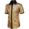 imageMens Shiny Metallic Sequin Stretchy Short Sleeve Button Down Shirts for 70s Disco Party HalloweenGold