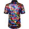imageMens Shiny Metallic Sequin Stretchy Short Sleeve Button Down Shirts for 70s Disco Party HalloweenMulticolor
