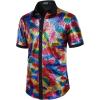 imageMens Shiny Metallic Sequin Stretchy Short Sleeve Button Down Shirts for 70s Disco Party HalloweenMulticolor