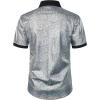 imageMens Shiny Metallic Sequin Stretchy Short Sleeve Button Down Shirts for 70s Disco Party HalloweenSilver