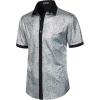imageMens Shiny Metallic Sequin Stretchy Short Sleeve Button Down Shirts for 70s Disco Party HalloweenSilver