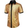 imageMens Shiny Metallic Sequin Stretchy Short Sleeve Button Down Shirts for 70s Disco Party HalloweenSolid Gold