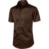 imageMens Stretch Slim Fit Dress Shirts Formal Wedding Prom Short Sleeve Button Down Shirt with PocketBrown