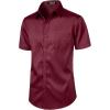 imageMens Stretch Slim Fit Dress Shirts Formal Wedding Prom Short Sleeve Button Down Shirt with PocketBurgundy
