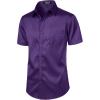 imageMens Stretch Slim Fit Dress Shirts Formal Wedding Prom Short Sleeve Button Down Shirt with PocketPurple
