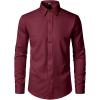 imageMens Stretch Soft Slim Fit Dress Shirts Long Sleeve Formal Wedding Business Casual Button Down ShirtBurgundy