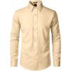 imageMens Stretch Soft Slim Fit Dress Shirts Long Sleeve Formal Wedding Business Casual Button Down ShirtKhaki