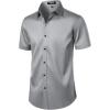 imageMens Stretch Wrinkle Free Dress Shirts Formal Wedding Prom Short Sleeve Slim Fit Button Down ShirtGrey