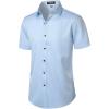 imageMens Stretch Wrinkle Free Dress Shirts Formal Wedding Prom Short Sleeve Slim Fit Button Down ShirtLight Blue