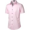 imageMens Stretch Wrinkle Free Dress Shirts Formal Wedding Prom Short Sleeve Slim Fit Button Down ShirtPink