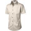 imageMens Stretch Wrinkle Free Dress Shirts Formal Wedding Prom Short Sleeve Slim Fit Button Down ShirtTan