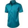 imageMens Stretch Wrinkle Free Dress Shirts Formal Wedding Prom Short Sleeve Slim Fit Button Down ShirtTeal