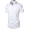 imageMens Stretch Wrinkle Free Dress Shirts Formal Wedding Prom Short Sleeve Slim Fit Button Down ShirtWhite
