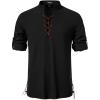 imageMens Cotton Long Sleeve Lace Up Vintage Shirts for Renaissance Pirate Viking Medieval CostumeBlack