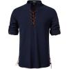 imageMens Cotton Long Sleeve Lace Up Vintage Shirts for Renaissance Pirate Viking Medieval CostumeDark Blue