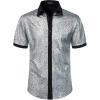 imageMens Shiny Metallic Sequin Stretchy Short Sleeve Button Down Shirts for 70s Disco Party HalloweenSilver