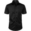 imageMens Stretch Slim Fit Dress Shirts Formal Wedding Prom Short Sleeve Button Down Shirt with PocketBlack