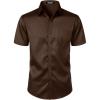 imageMens Stretch Slim Fit Dress Shirts Formal Wedding Prom Short Sleeve Button Down Shirt with PocketBrown