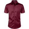 imageMens Stretch Slim Fit Dress Shirts Formal Wedding Prom Short Sleeve Button Down Shirt with PocketBurgundy