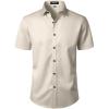 imageMens Stretch Wrinkle Free Dress Shirts Formal Wedding Prom Short Sleeve Slim Fit Button Down ShirtTan