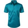 imageMens Stretch Wrinkle Free Dress Shirts Formal Wedding Prom Short Sleeve Slim Fit Button Down ShirtTeal